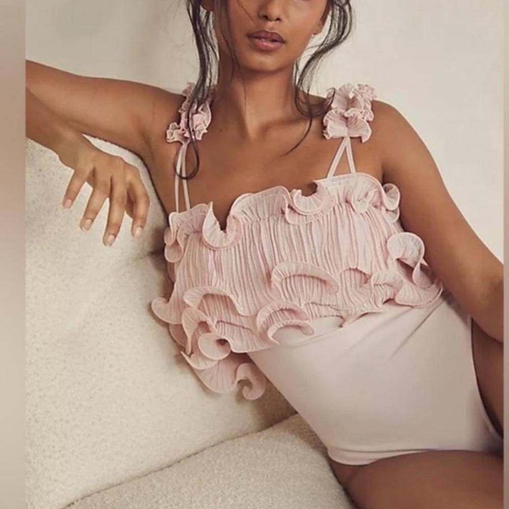 Free People Ruffled Pink Bodysuit